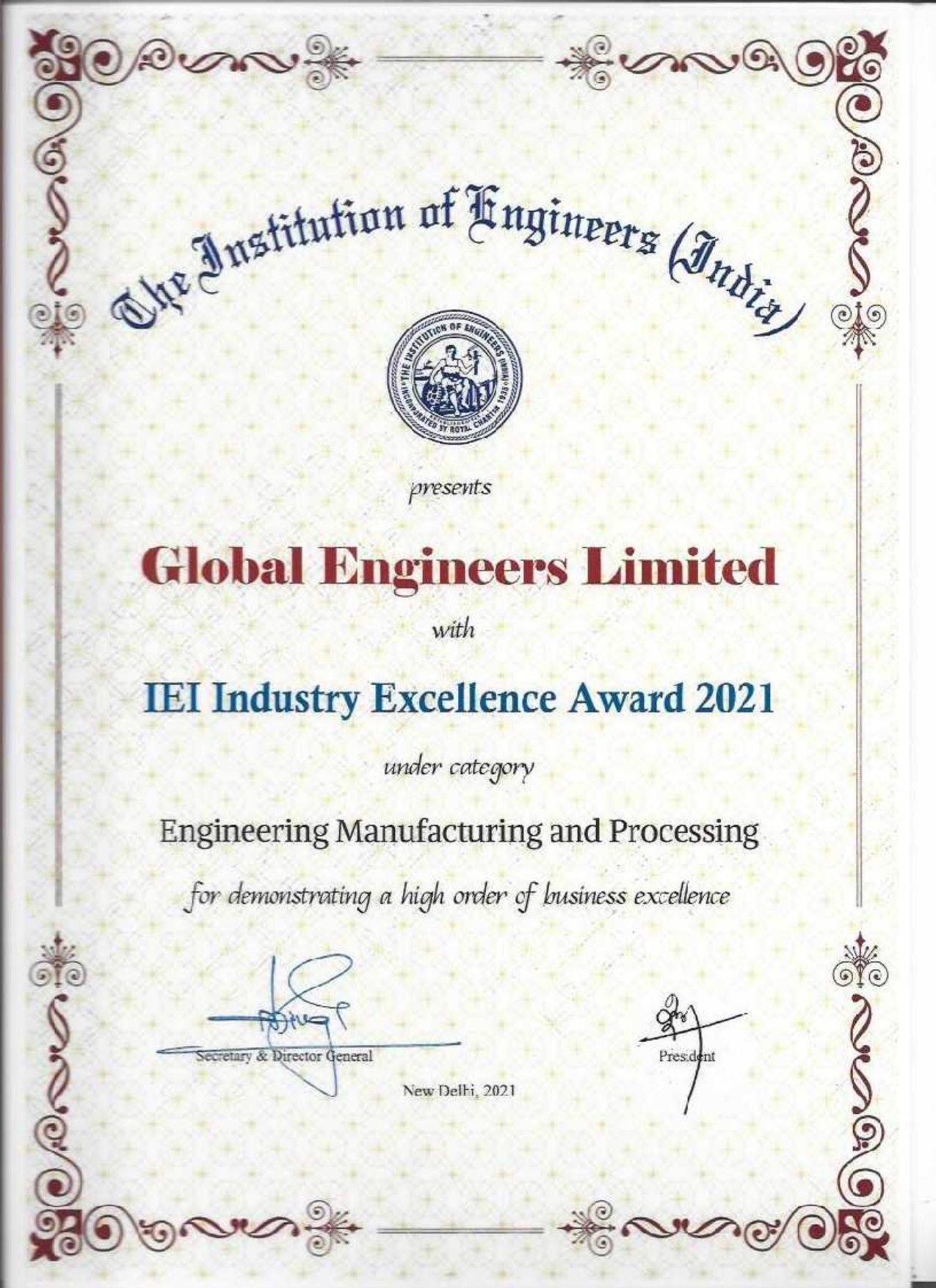IEI Industry Excellence Award 2021